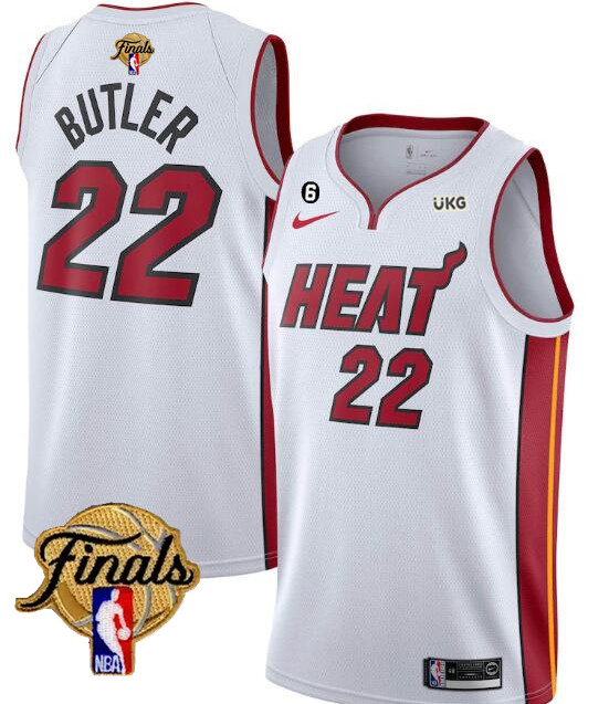 Men's Miami Heat #22 Jimmy Butler White 2023 Finals Association Edition With NO.6 Patch Stitched Basketball Jersey
